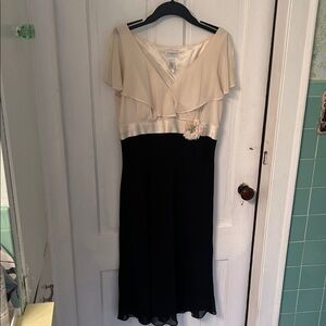 Classic Vintage Style Cream and Black Midi Dress for Special Occasions
